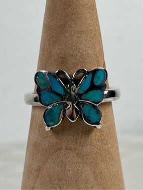 925 Solid Sterling Silver Butterfly Kingman Turquoise Gemstone Ring Size 7